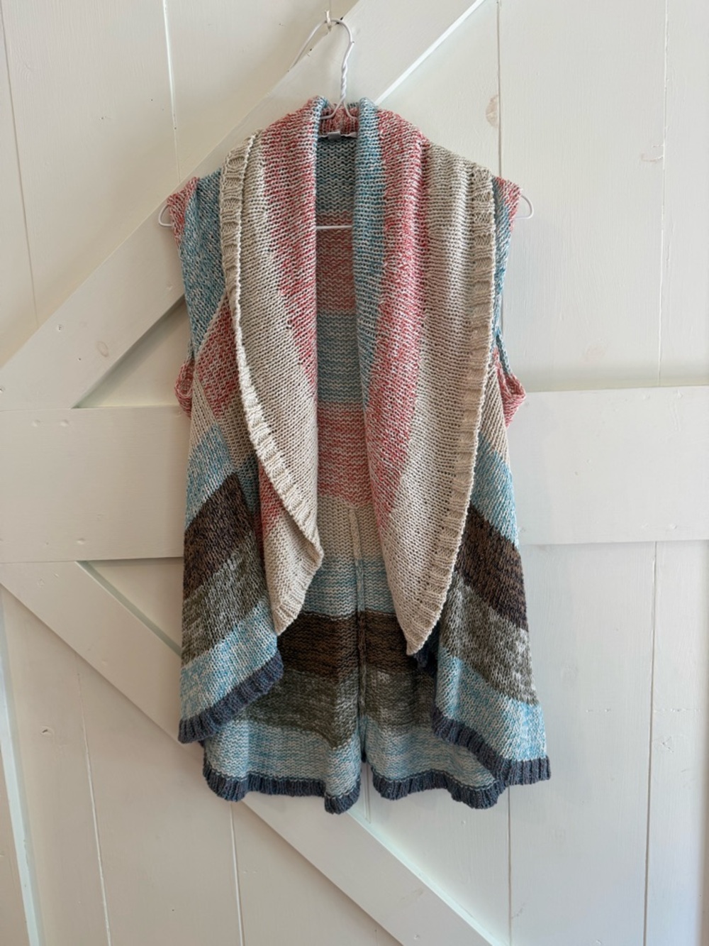 CAbi Striped Sleeveless Open Front Knit Cardigan Vest Shawl Collar Size Medium